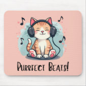 Schattigee kat met hoofdtelefoon Kawaii Music Love Muismat (Voorkant)