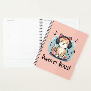 Schattigee kat met hoofdtelefoon Kawaii Music Love Planner