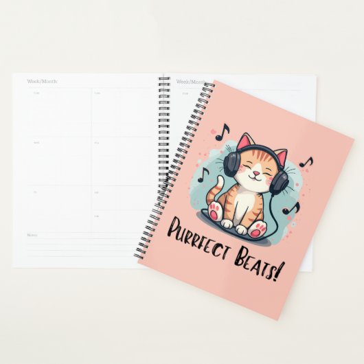 Schattigee kat met hoofdtelefoon Kawaii Music Love Planner (Display)