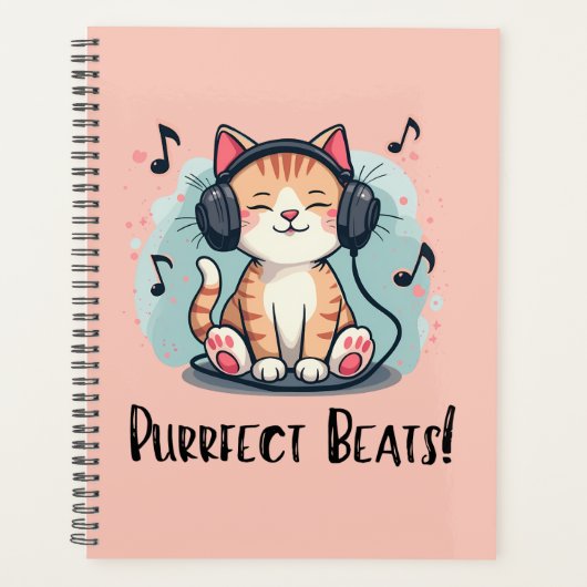 Schattigee kat met hoofdtelefoon Kawaii Music Love Planner (Voorkant)