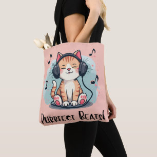 Schattigee kat met hoofdtelefoon Kawaii Music Love Tote Bag