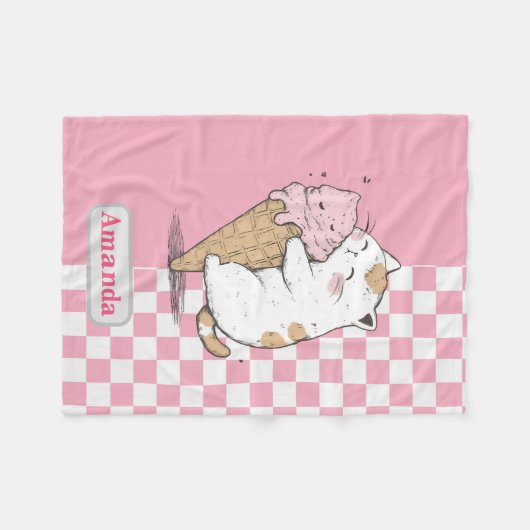 Schattigee kat met Ice Cream Cone Fleece Deken (Voorkant (Horizontaal))