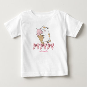 Schattigee kat met ijsje en naam T-shirt