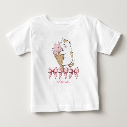Schattigee kat met ijsje en naam T-shirt (Voorkant)