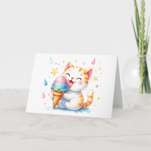Schattigee kat met ijsje grillige Waterverf Blank Kaart