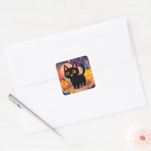 Schattigee kat met Jack-o’-Lanterns - Sticker Blad (Envelop)