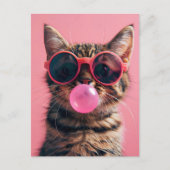 Schattigee kat met kauwgom, roze, Postcrossing Briefkaart (Voorkant)