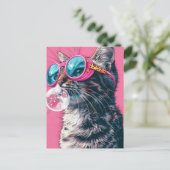 Schattigee kat met kauwgom, roze, Postcrossing Briefkaart (Staand voorkant)