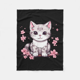 Schattigee kat met kersenbloesems i Kinder kat Fleece Deken