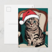 Schattigee kat met kerst pet feestdagenkaart (Voorkant / Achterkant)