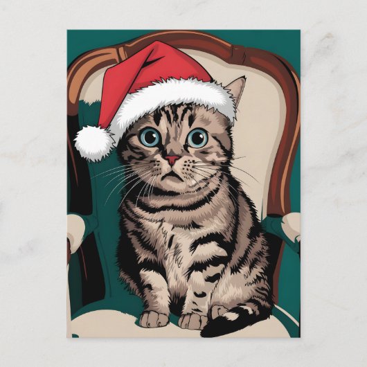 Schattigee kat met kerst pet feestdagenkaart (Voorkant)