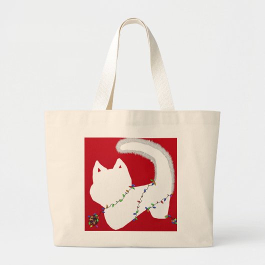 Schattigee kat met kerstverlichting grote tote bag (Voorkant)
