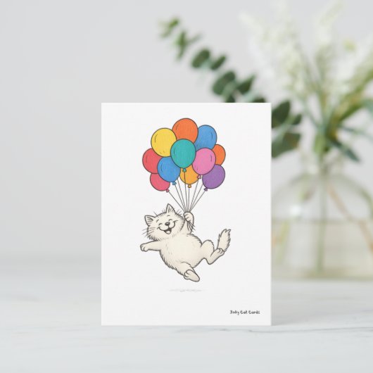 Schattigee kat met kleurrijke ballonnen briefkaart (Staand voorkant)