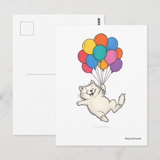 Schattigee kat met kleurrijke ballonnen briefkaart (Voorkant / Achterkant)