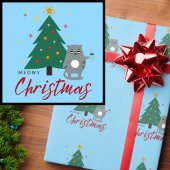 Schattigee Kat met Koffie en Boom Meowy Kerstmis Cadeaupapier