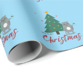 Schattigee Kat met Koffie en Boom Meowy Kerstmis Cadeaupapier (Rol Hoek)
