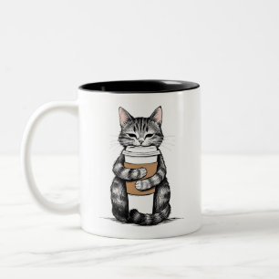 Schattigee kat met koffiekopje tweekleurige koffiemok