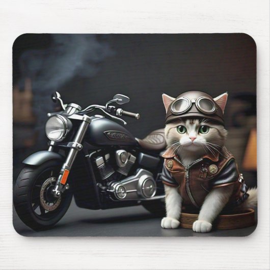 Schattigee kat met motorfiets Muismat (Voorkant)