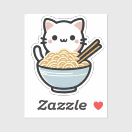 Schattigee kat met noedels Sticker | Kawaii Animal