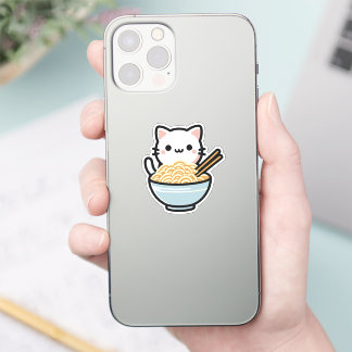 Schattigee kat met noedels Sticker | Kawaii Animal