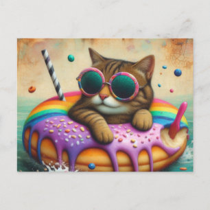 Schattigee kat met op donut drijfapparaat briefkaart