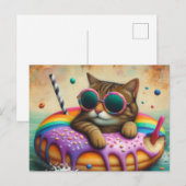 Schattigee kat met op donut drijfapparaat briefkaart (Voorkant / Achterkant)