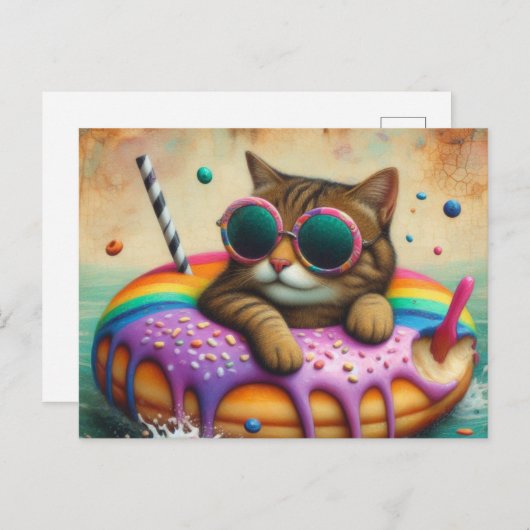 Schattigee kat met op donut drijfapparaat briefkaart (Voorkant / Achterkant)