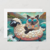 Schattigee Kat Met Op Schapenfloatie In Mountain L Briefkaart (Voorkant / Achterkant)