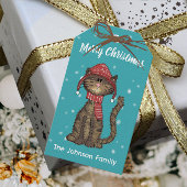 Schattigee kat met Pet kerstvakantie op maat Cadeaulabel