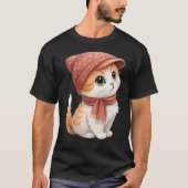 Schattigee kat met Pet, sjaal, pastelkleur T-shirt (Voorkant)