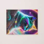 Schattigee kat met Pistool, futuristische sci-fi a Legpuzzel (Horizontaal)