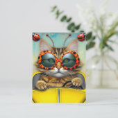 Schattigee Kat met Polka Dot Zonnebril Rijdende Au Briefkaart (Staand voorkant)