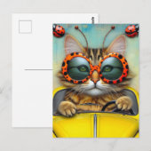 Schattigee Kat met Polka Dot Zonnebril Rijdende Au Briefkaart (Voorkant / Achterkant)