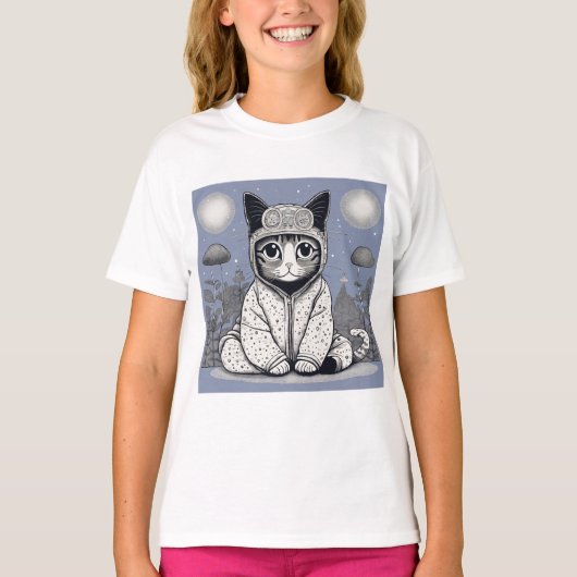 Schattigee kat met pyjama t-shirt (Voorkant)
