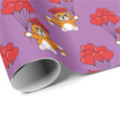 Schattigee kat met rode hartballonnen cadeaupapier (Rol Hoek)