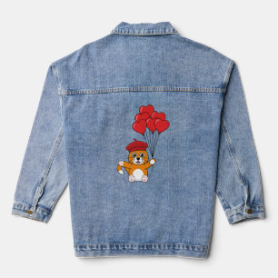 Schattigee kat met rode hartballonnen denim jacket