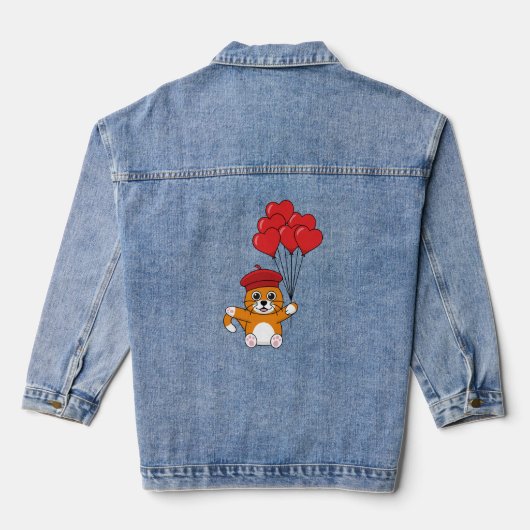 Schattigee kat met rode hartballonnen denim jacket (Achterkant)