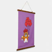 Schattigee kat met rode hartballonnen hangend wandkleed (Gebogen)