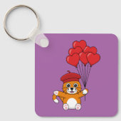 Schattigee kat met rode hartballonnen sleutelhanger (Voorkant)