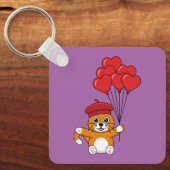 Schattigee kat met rode hartballonnen sleutelhanger (Voorkant)