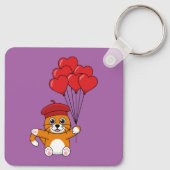 Schattigee kat met rode hartballonnen sleutelhanger (Achterkant)