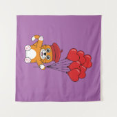 Schattigee kat met rode hartballonnen wandkleed (Voorkant (horizontaal))