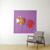 Schattigee kat met rode hartballonnen wandkleed (In Situ (horizontaal))