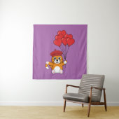 Schattigee kat met rode hartballonnen wandkleed (In situ)
