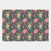 Schattigee kat Met roze bloemnaadloos patroon Inpakpapier Vel (Voorkant 3)