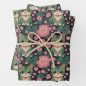 Schattigee kat Met roze bloemnaadloos patroon Inpakpapier Vel (In situ)