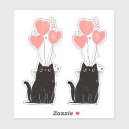 Schattigee kat met roze hartvormige ballonnen sticker