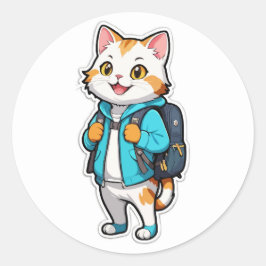 Schattigee kat met rugzak Sticker - Terug naar sch