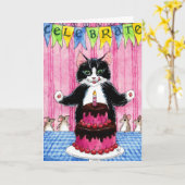 Schattigee kat met taart verjaardags wenskaart kaart (Gele Bloem)