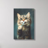 Schattigee kat met tandenborstel ideaal voor badka canvas afdruk (Voorkant)